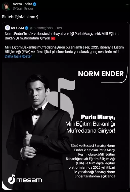 Norm Ender's 'Parla' anthem is entering the curriculum of the Ministry of National Education