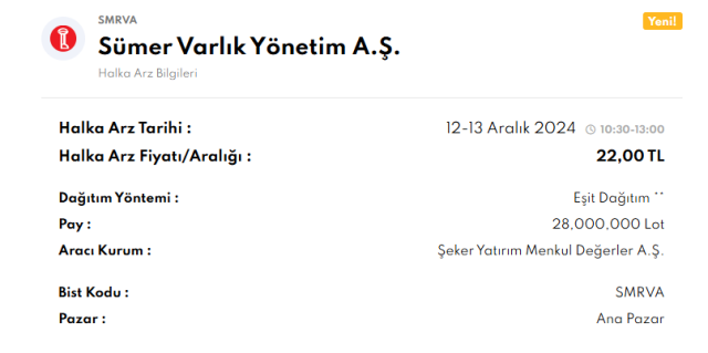 HALKA ARZ || Sümer Varlık Yönetim halka arz oldu mu? Sümer Varlık Yönetim halka arz kaç lot verir, katılım endeksine uygun mu?