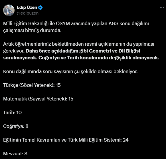 MEB AGS konu dağılımı belli oldu mu? AGS'de neler değişti?