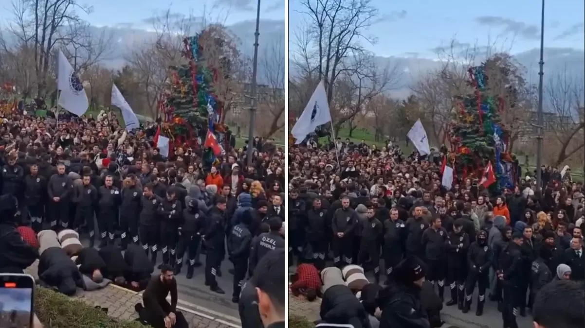 Yıldız Teknik Üniversitesi'nde yılbaşı ağacının önünde kavga çıktı