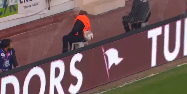 The Antalyaspor player knocked the security guard to the ground with his shot