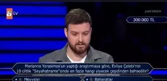 Marianna Yerasimosu'un yaptığı araştırmaya göre Evliya Çelebi'nin 10 ciltlik Seyahatname'sinde en fazla hangi yiyecek çeşidinden bahsedilmiştir.