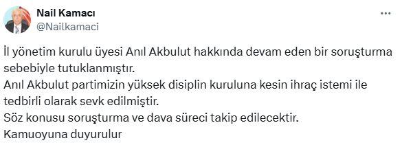 Antalya CHP Deputy Chairman Anıl Akbulut was arrested