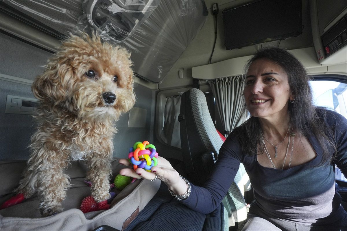 Uluslararası tır şoförü Vildan Özdemir eşi ve köpeğiyle Avrupa yollarını aşındırıyor
