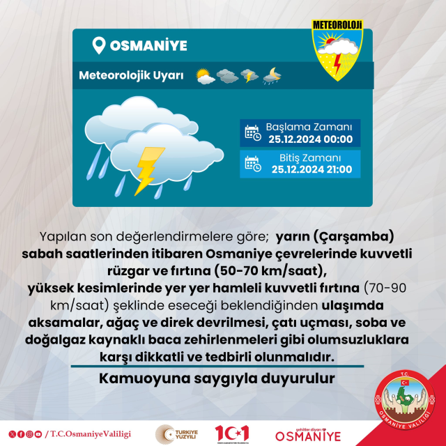 Osmaniye tatil mi 25 Aralık Çarşamba (Son Dakika Osmaniye Valiliği)?