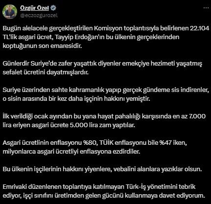 First reaction from the opposition to the new minimum wage! Özgür Özel made a strong statement