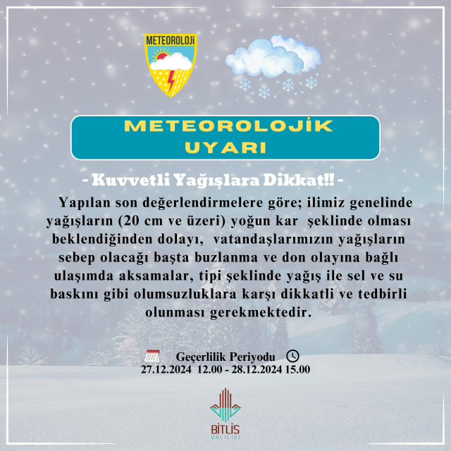Bitlis okullar tatil mi 27 Aralık Cuma (Son Dakika Bitlis Valiliği)?