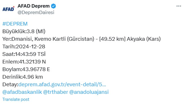 Az önce deprem mi oldu? 28 Aralık en son depremler kaç şiddetinde oldu? Kandilli Rasathanesi ve AFAD
