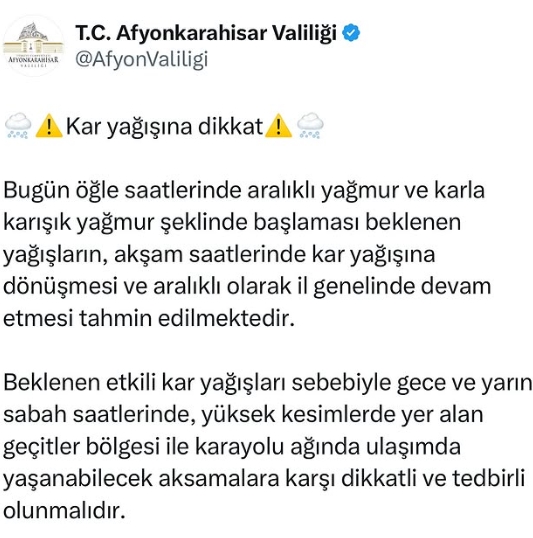 Afyon okullar tatil mi 30 Aralık Pazartesi (Son Dakika Afyon Valiliği)?