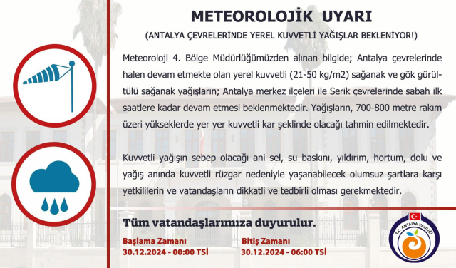 Antalya okullar tatil mi 30 Aralık Pazartesi (Son Dakika Antalya Valiliği)?