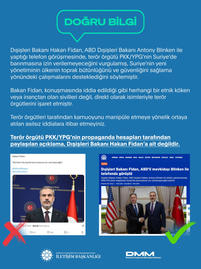 Foreign Minister Fidan's PKK/YPG Statement: Propaganda Accounts Share Misleading Information