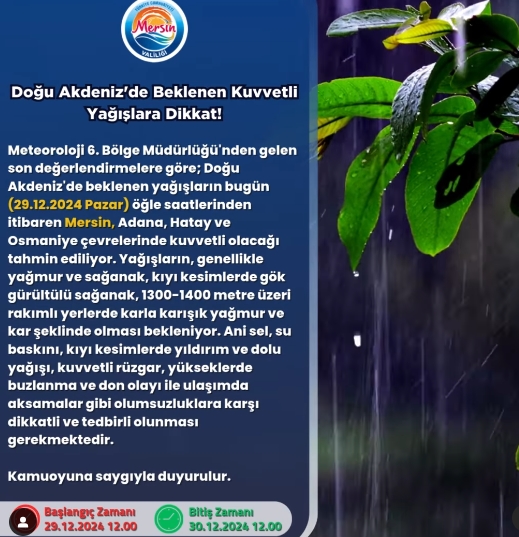 Mersin okullar tatil mi 30 Aralık Pazartesi (Son Dakika Mersin Valiliği)?