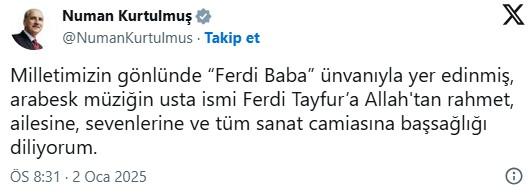 A series of condolence messages following Ferdi Tayfur's death