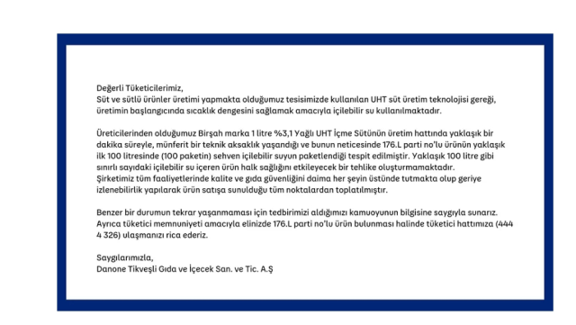 Danone Birşah Süt açıklaması nedir?