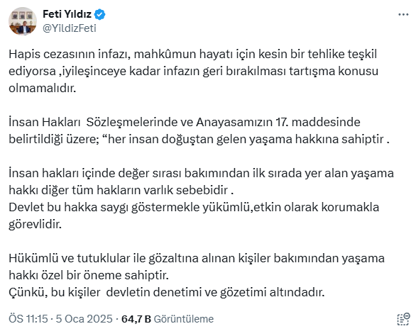 Attention-grabbing 'sick prisoner' message from MHP's Yıldız after DEM's visit