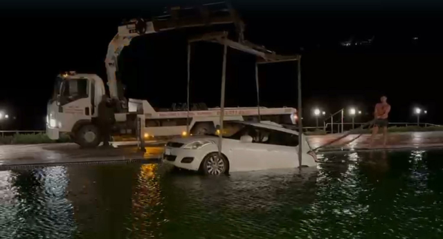 He fell into the hotel pool with his car!