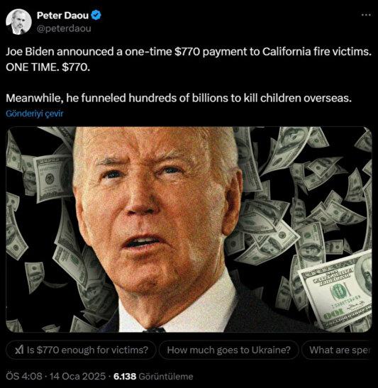 Biden, who pays hundreds of billions of dollars to Israel, faces backlash for the money he will pay to wildfire victims