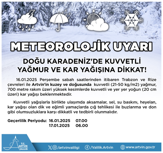 Artvin okullar tatil mi? 16 Ocak Perşembe Artvin'de okul yok mu (Valilik Açıklaması)?