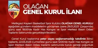 Melikgazi Kayseri Basketbol Takımı Olağan Genel Kurul Duyurusu