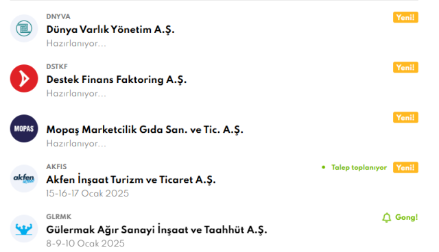 HALKA ARZ TAKVİMİ: 17 Ocak halka arz olacak şirketler hangileri? Dünya Varlık, Destek Finans, MOPAŞ, AKFEN ne zaman halka arz olacak?