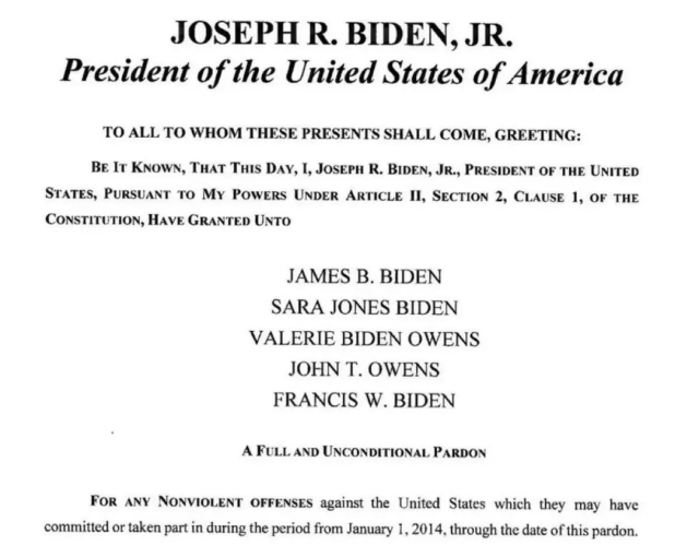 Joe Biden Issued a Pardon for Family Members and Some Individuals Just Hours Before the End of His Term