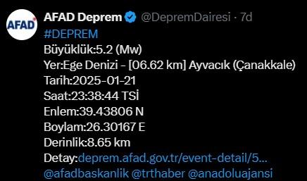 Earthquake with a magnitude of 5.2 in Çanakkale