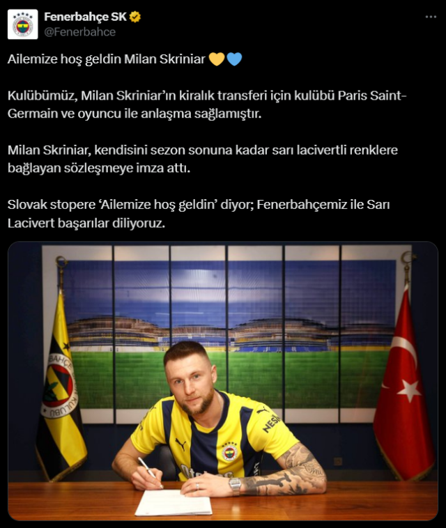 Milan Skriniar officially at Fenerbahçe