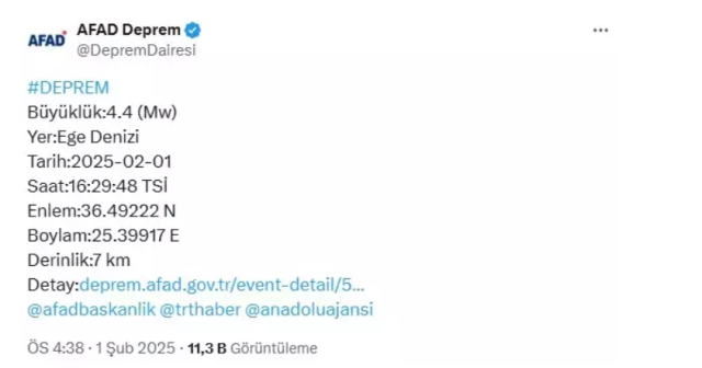 Ege Denizi'nde deprem mi oldu? Ege Denizi'nde son dakika deprem kaç şiddetinde, nerede oldu?