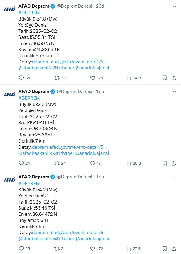 Ege Denizi beşik gibi sallanıyor! Son 2 saatte 5 deprem