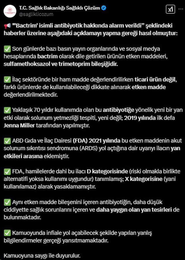 Sağlık Bakanlığı'ndan 'Bactrim' antibiyotiği ile ilgili açıklama