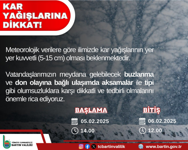 Bartın okullar tatil mi SON DAKİKA? 5 Şubat Çarşamba Bartın'da okul yok mu (Bartın Valiliği Açıklaması – KAR TATİLİ)?