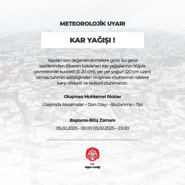 Niğde okullar tatil mi SON DAKİKA? 5 Şubat Çarşamba Niğde'de okul yok mu (Niğde Valiliği Açıklaması – KAR TATİLİ)?