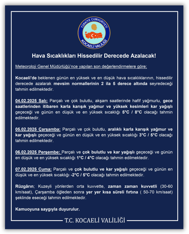 Kocaeli okullar tatil mi SON DAKİKA? 5 Şubat Çarşamba Kocaeli'de okul yok mu (Kocaeli Valiliği Açıklaması – KAR TATİLİ)?