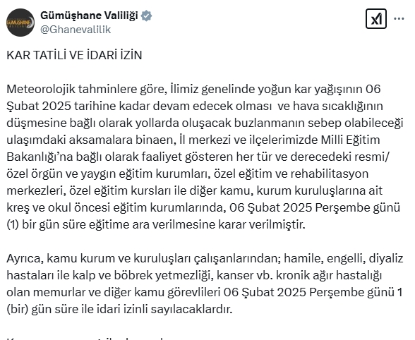 Kayseri okullar tatil mi SON DAKİKA? 6 Şubat Perşembe Kayseri okul yok mu (Kayseri Valiliği Açıklaması – KAR TATİLİ)?