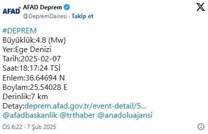 Earthquake with a magnitude of 4.8 in the Aegean Sea