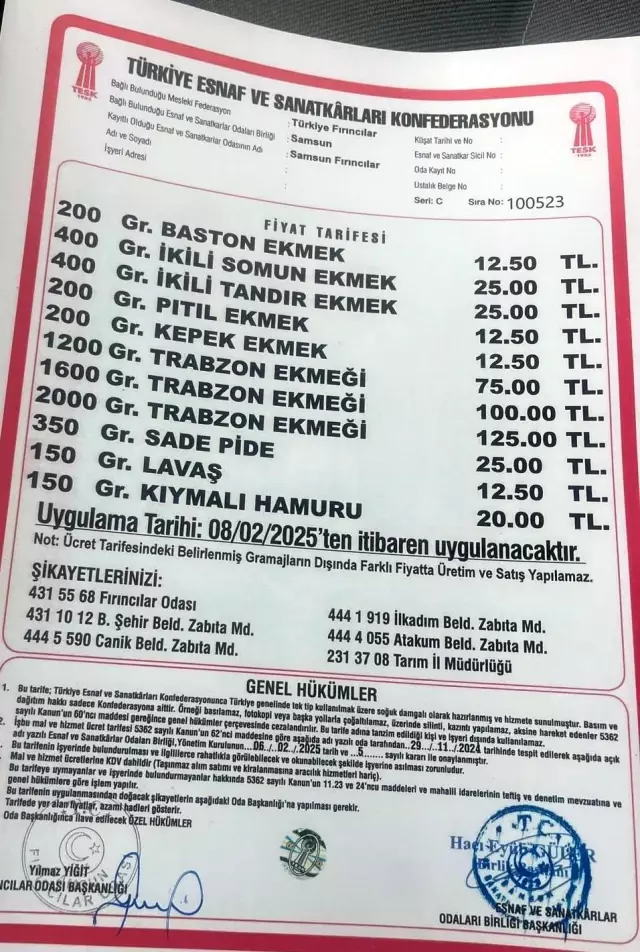 25% Increase in Bread and Simit Prices in Samsun