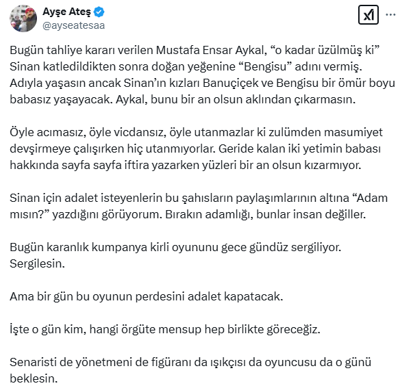 Ayşe Ateş's reaction to the release decision: Everyone should wait for that day