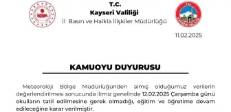 Kayseri'de Eğitime Ara Verilmeyecek