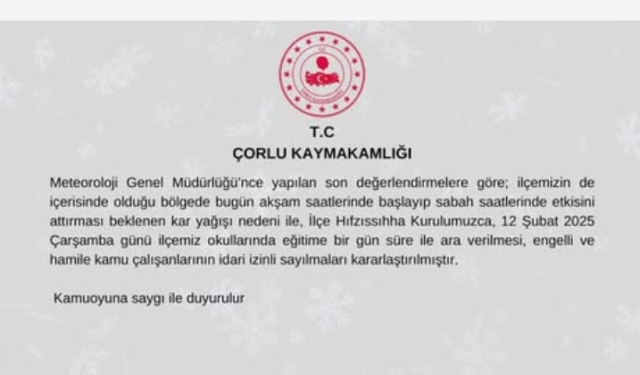Tekirdağ okullar tatil mi SON DAKİKA? 12 Şubat Çarşamba Tekirdağ'da okul yok mu (Tekirdağ Valiliği Açıklaması – KAR TATİLİ)? Tekirdağ okullar tatil mi SON DAKİKA? 12 Şubat Çarşamba Tekirdağ'da okul yok mu (Tekirdağ Valiliği Açıklaması – KAR TATİLİ)?
