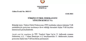 Galatasaray'dan, 46 pozisyonun VAR kayıtları için TFF'ye başvuru