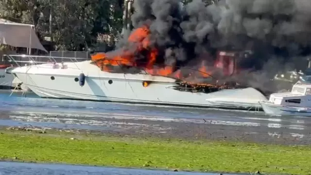 The million-dollar motor yacht burned fiercely