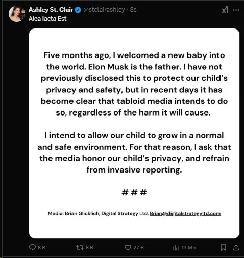 Shocking claim from social media phenomenon: The father of my baby is Elon Musk