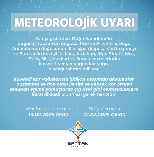 Batman okullar tatil mi SON DAKİKA? 20 Şubat Perşembe Batman okul yok mu (Batman Valiliği Açıklaması – KAR TATİLİ)?