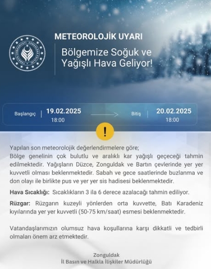 Zonguldak okullar tatil mi SON DAKİKA? 20 Şubat Perşembe Zonguldak okul yok mu (Zonguldak Valiliği Açıklaması – KAR TATİLİ)?