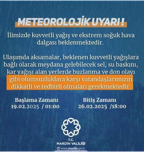 Mardin okullar tatil mi SON DAKİKA? 20 Şubat Perşembe Mardin okul yok mu (Mardin Valiliği Açıklaması – KAR TATİLİ)?