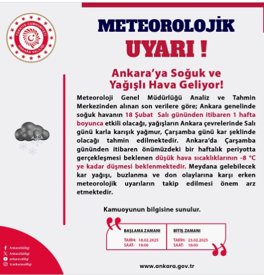 Ankara okullar tatil mi SON DAKİKA? 21 Şubat Cuma Ankara okul yok mu (Ankara Valiliği Açıklaması – KAR TATİLİ)?