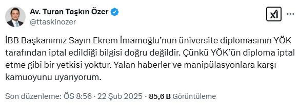 'The claim that İmamoğlu's diploma has been annulled has caused confusion'