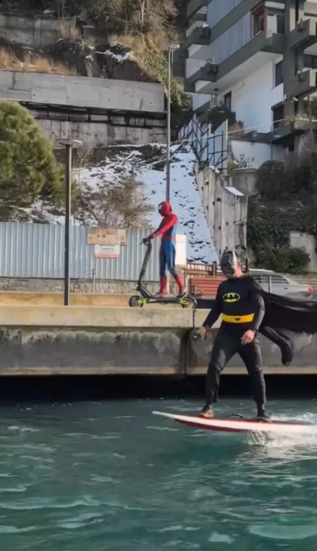 Batman surfed, Spider Man used a scooter