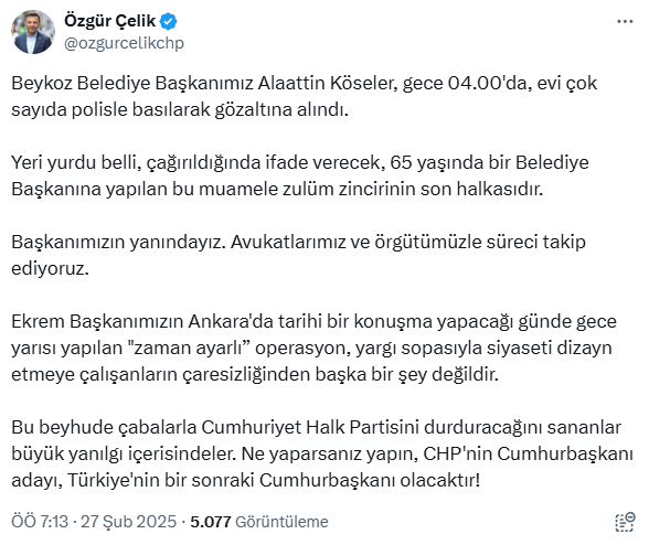 Beykoz Belediye Başkanı Alaattin Köseler gözaltına alındı