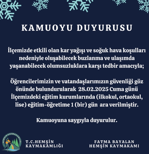Rize okullar tatil mi? 28 Şubat Cuma Rize okullar yok mu? (Rize VALİLİĞİ KAR TATİLİ AÇIKLAMASI!)